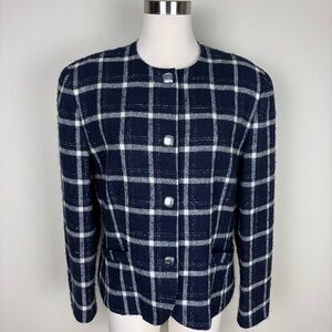 Pendleton Vintage Wool‎ Blazer Jacket Size 14 Navy Plaid Classic Career Academia
